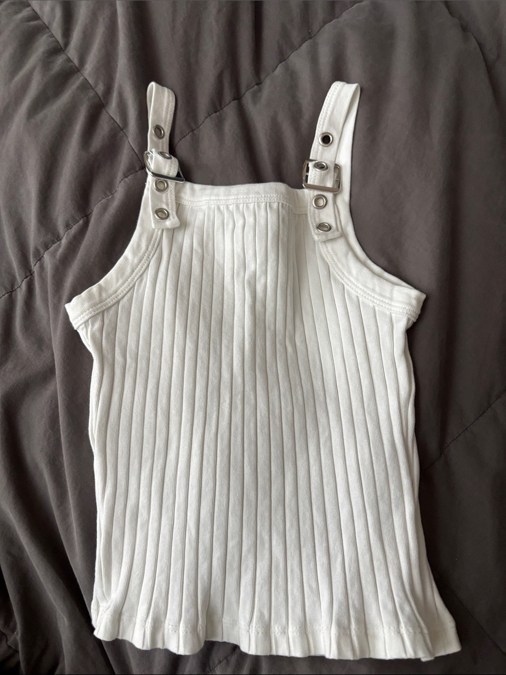 Zara White Ribbed Tank Top with Buckle Straps